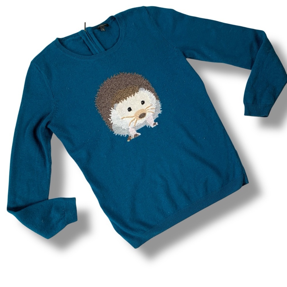 Talbots Hedgehog Intarsia Sweater Wool Blend Petite Cottagecore